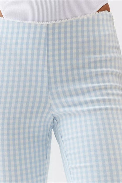 Plaid Lace Ruffle Cropped Skinny Pants