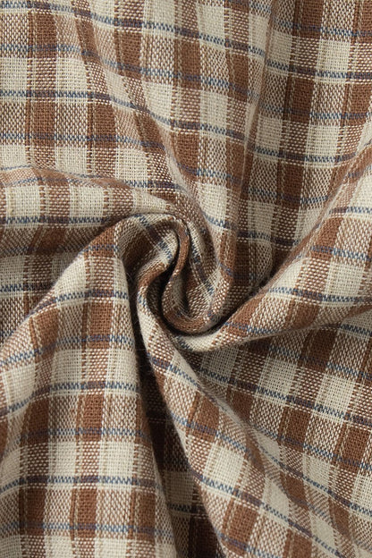 Plaid Ruffled Tie Lapel Slim Blouse