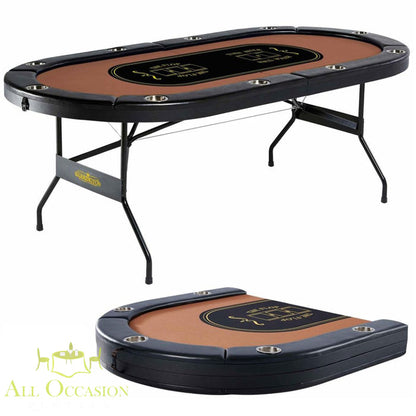 Poker Table folds 10 Player with high-grade felt and cup holders, suitable for parties and family events.