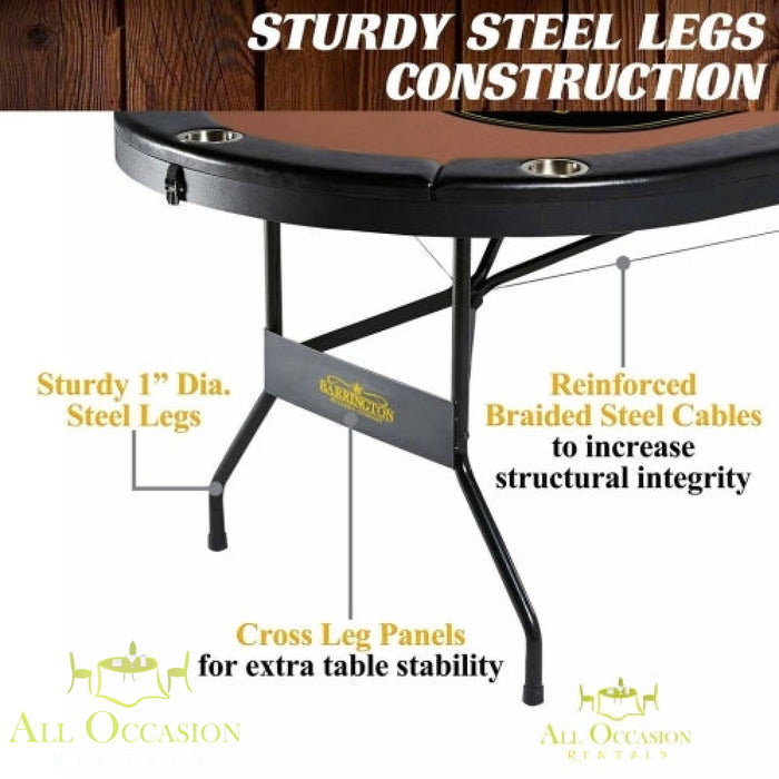Poker Table folds 10 Player featuring sturdy steel legs construction and reinforced support for ultimate stability.