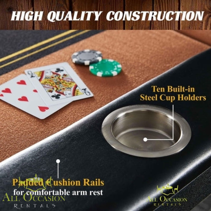 Close-up of the Poker Table folds 10 Player showing high-quality construction, padded rails, and cup holders.