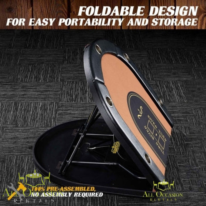 Poker Table folds 10 Player with a foldable design for easy portability and storage.