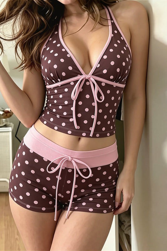 Polka Dot Bow Tie Short Two Piece Set