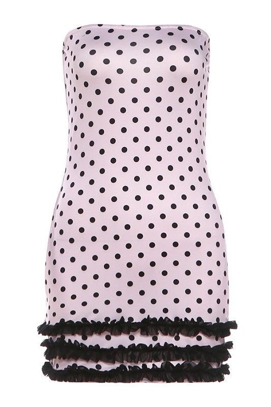 Polka Dot Color Block Tube Mini Dress