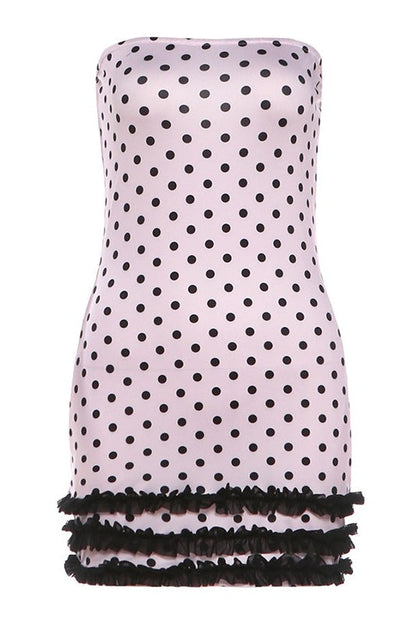 Polka Dot Color Block Tube Mini Dress