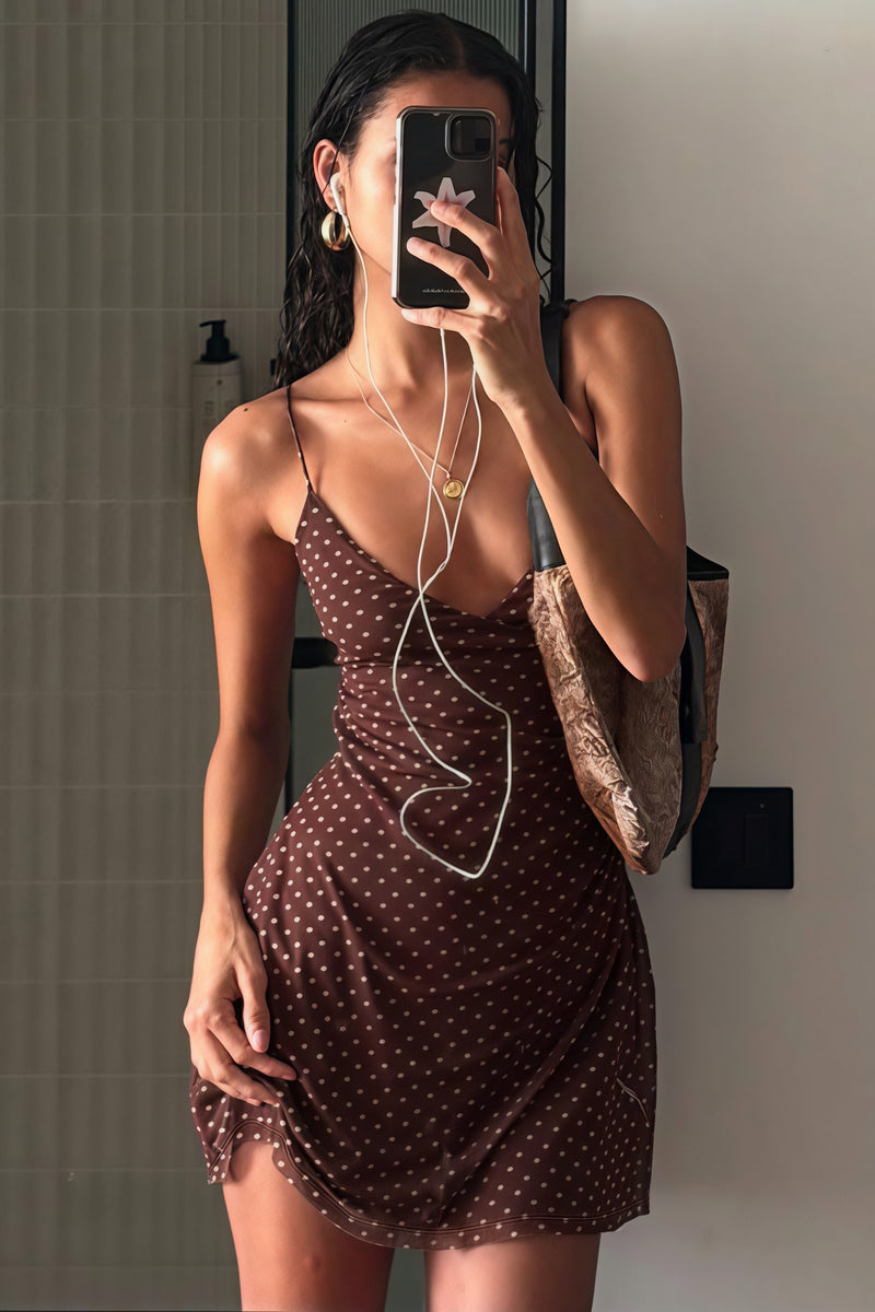 Polka Dot Contrast V Neck A Line Mini Dress