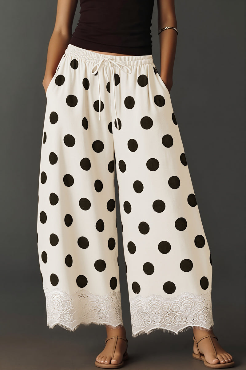 Polka Dot Drawstring Wide Leg Pants