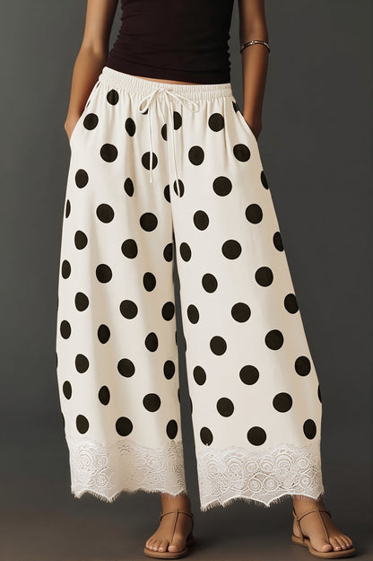 Polka Dot Drawstring Wide Leg Pants
