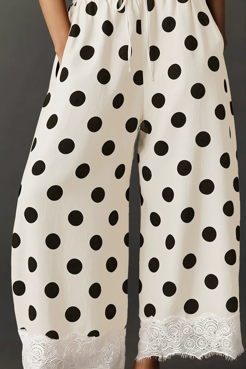 Polka Dot Drawstring Wide Leg Pants
