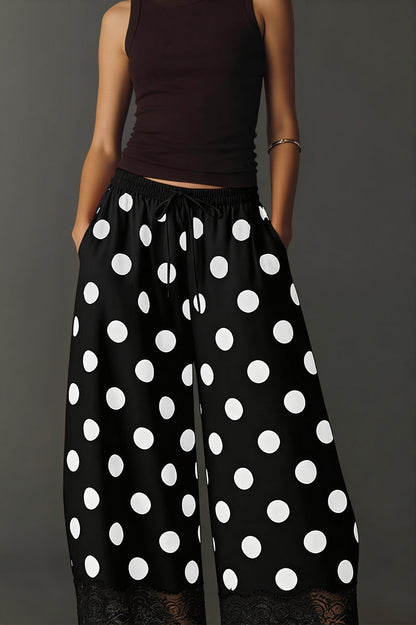 Polka Dot Drawstring Wide Leg Pants