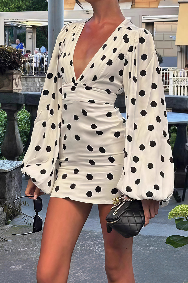 Polka Dot Flare Sleeve Bodycon Mini Dress