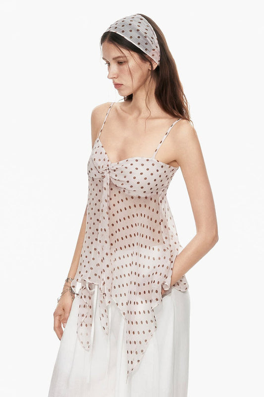 Polka Dot Halter V-Neck Tank Top