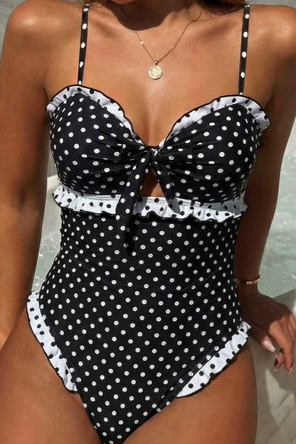 Polka Dot Hollow Bow One Piece Swimwear