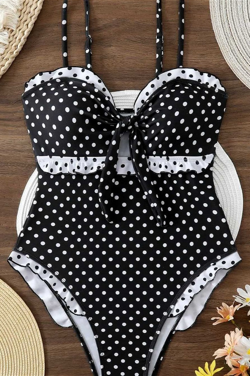 Polka Dot Hollow Bow One Piece Swimwear
