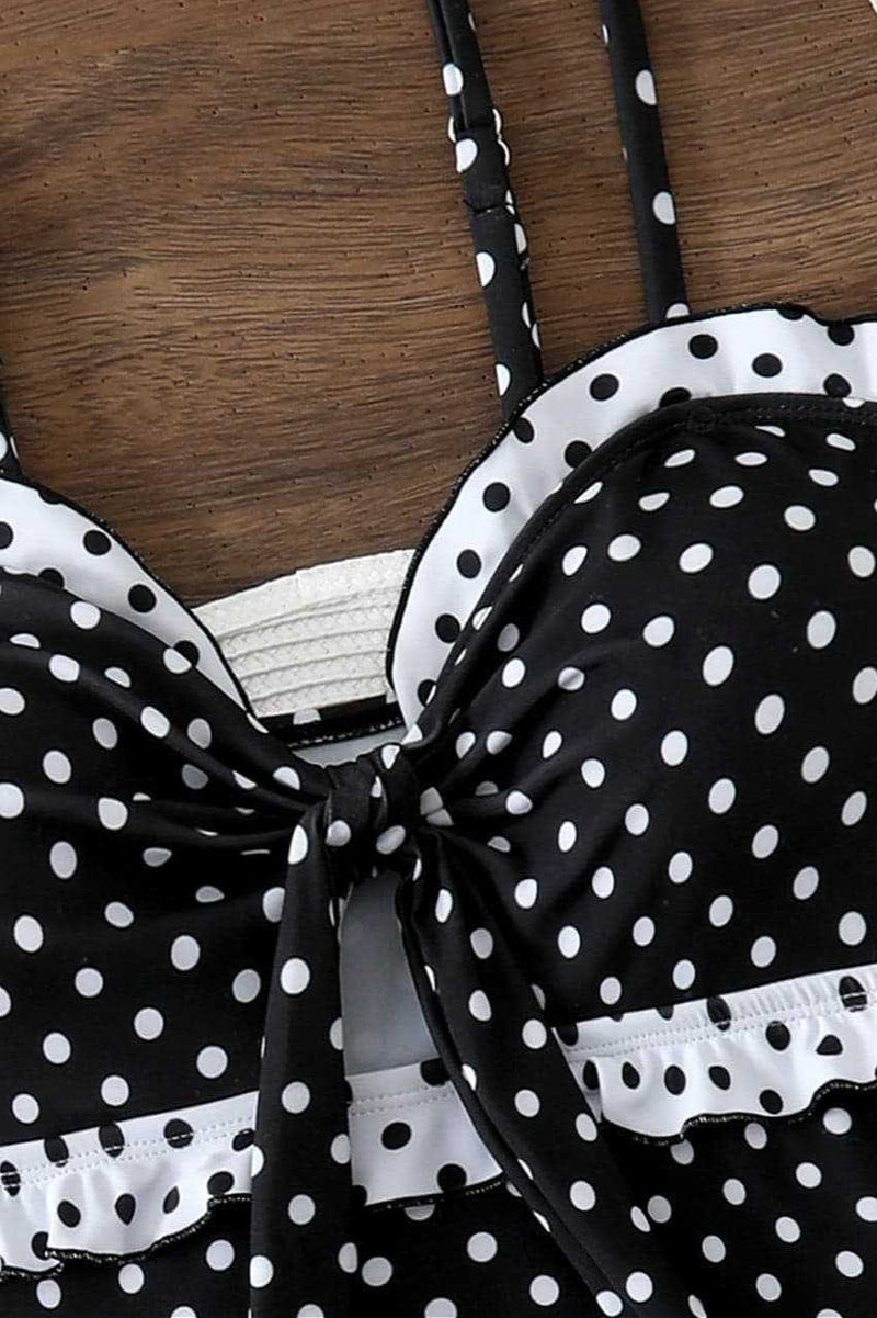 Polka Dot Hollow Bow One Piece Swimwear