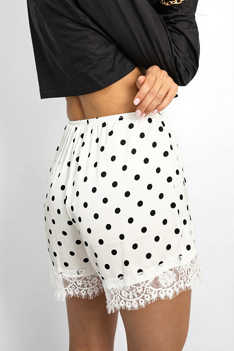 Polka Dot Lace Splice Casual Shorts
