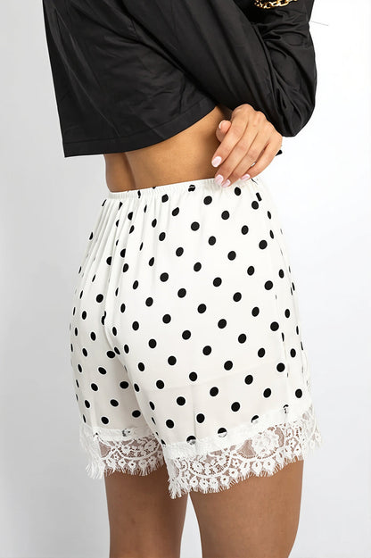 Polka Dot Lace Splice Casual Shorts