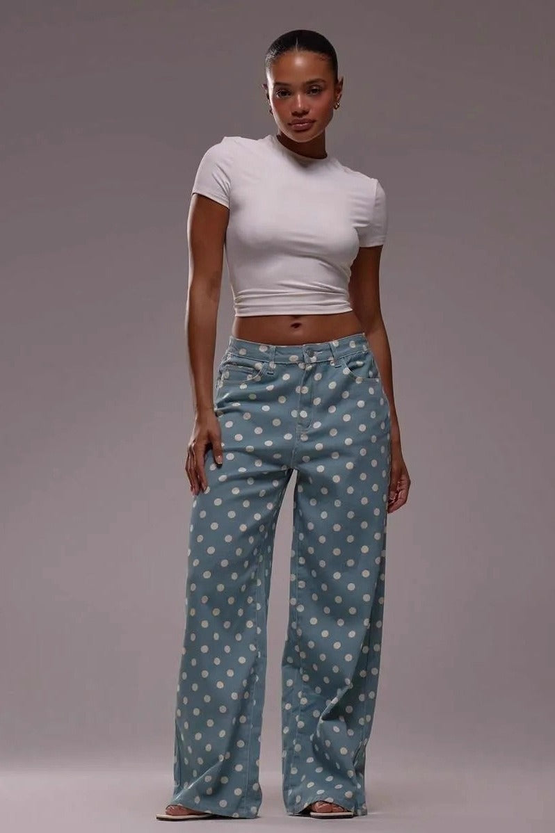 Polka Dot Loose Mid Rise Jeans