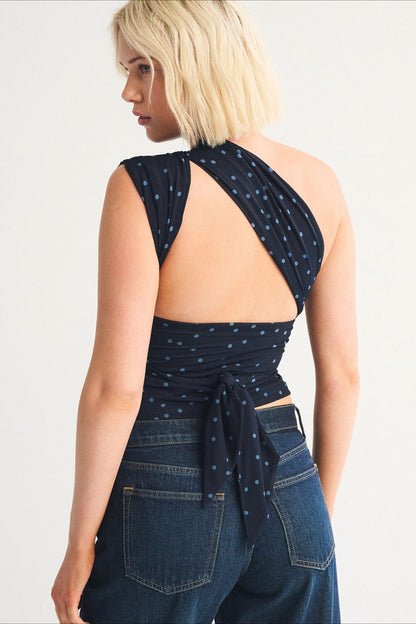 Polka Dot Multiway Tie Mesh Halter Top