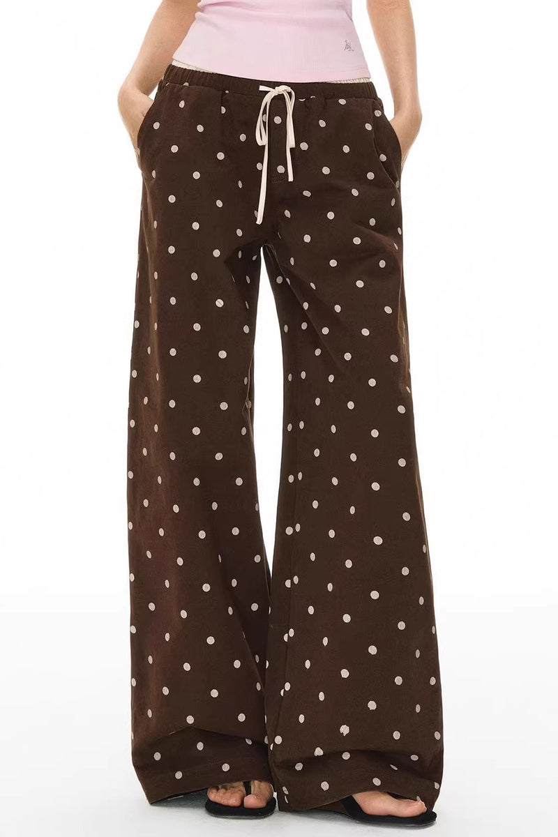 Polka Dot Print Loose Straight Casual Pants