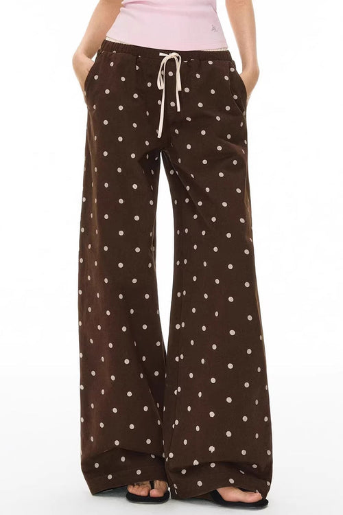 Polka Dot Print Loose Straight Casual Pants