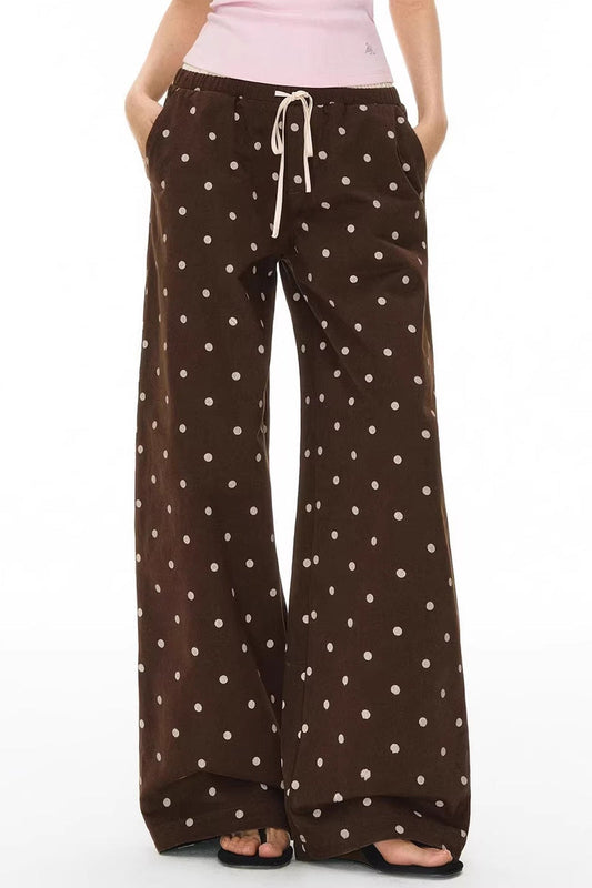 Polka Dot Print Loose Straight Casual Pants