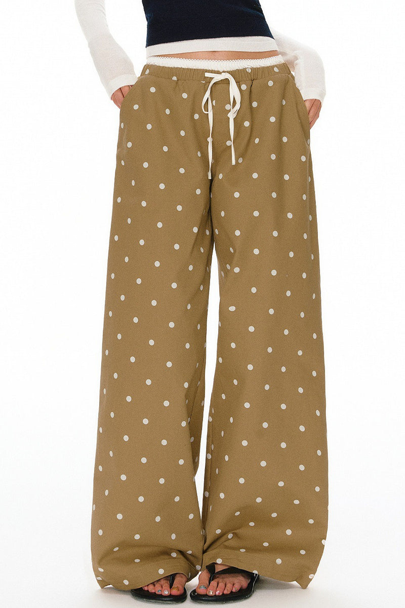 Polka Dot Print Loose Straight Casual Pants