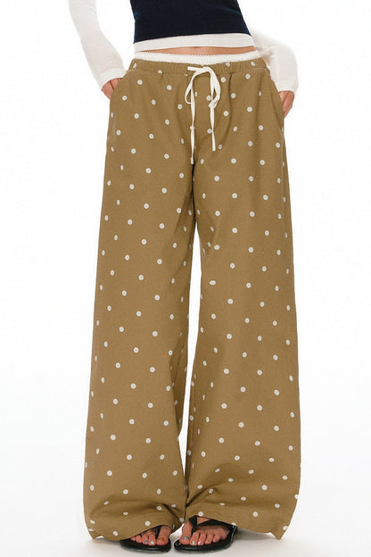 Polka Dot Print Loose Straight Casual Pants