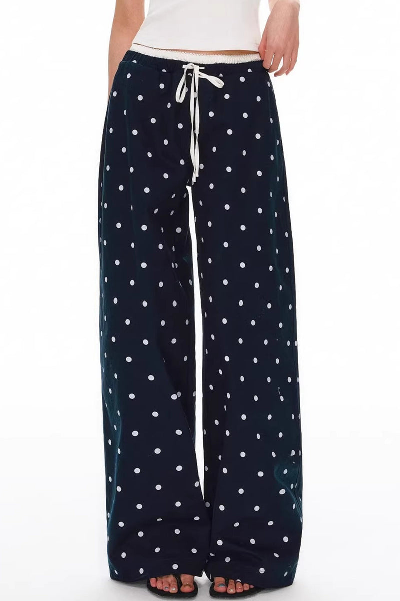 Polka Dot Print Loose Straight Casual Pants