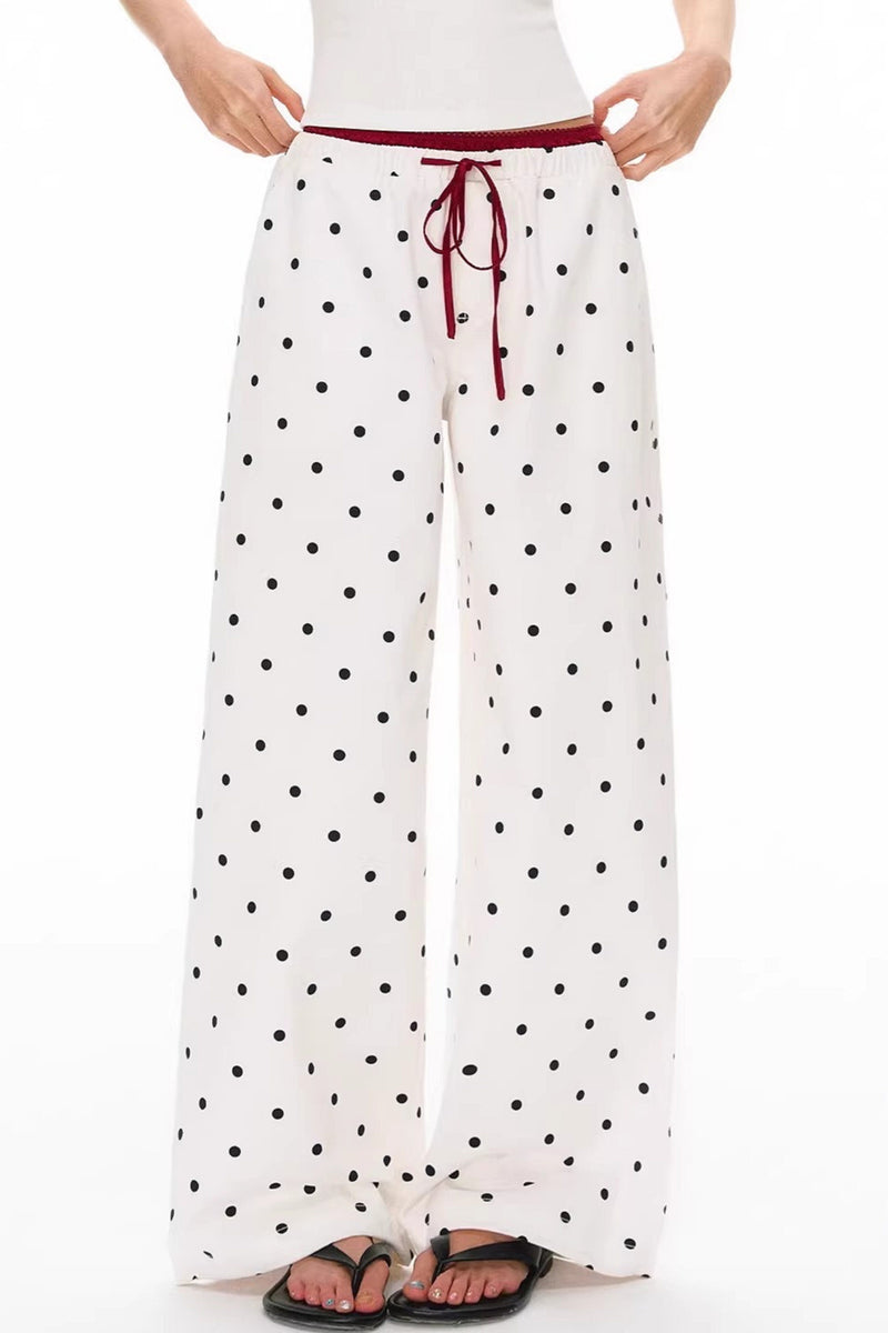 Polka Dot Print Loose Straight Casual Pants