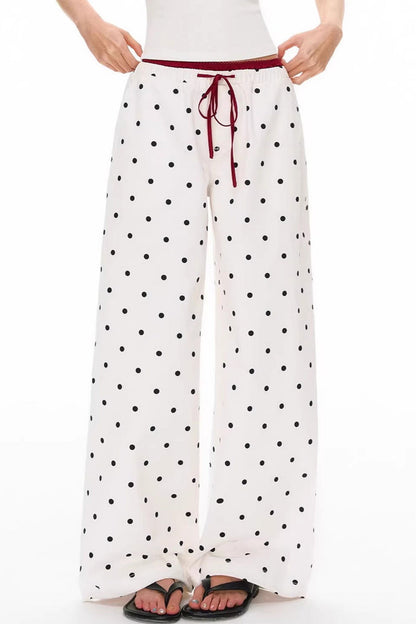 Polka Dot Print Loose Straight Casual Pants