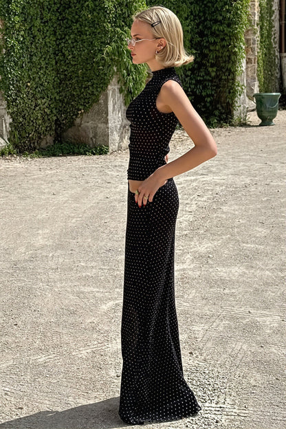 Polka Dot Sleeveless Top High Waist Maxi Skirt Sets