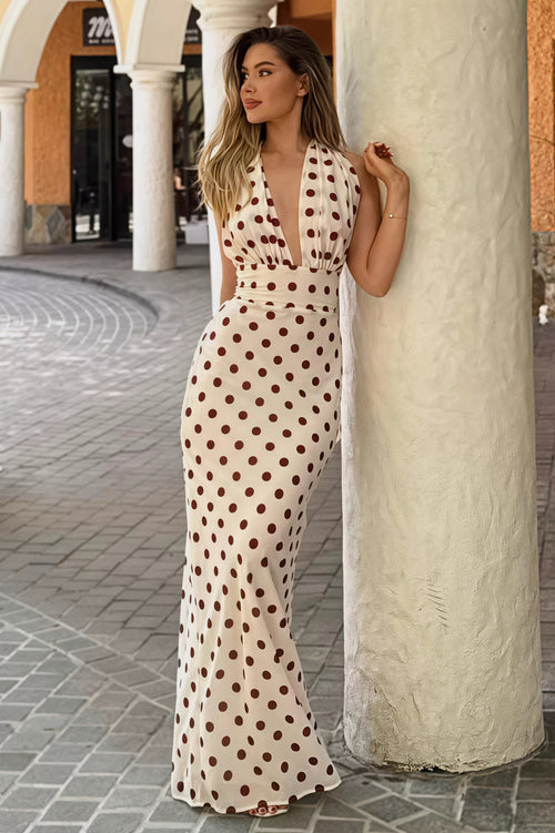 Polka Dot Spaghetti Strap Open Back Bodycon Vacation Dress
