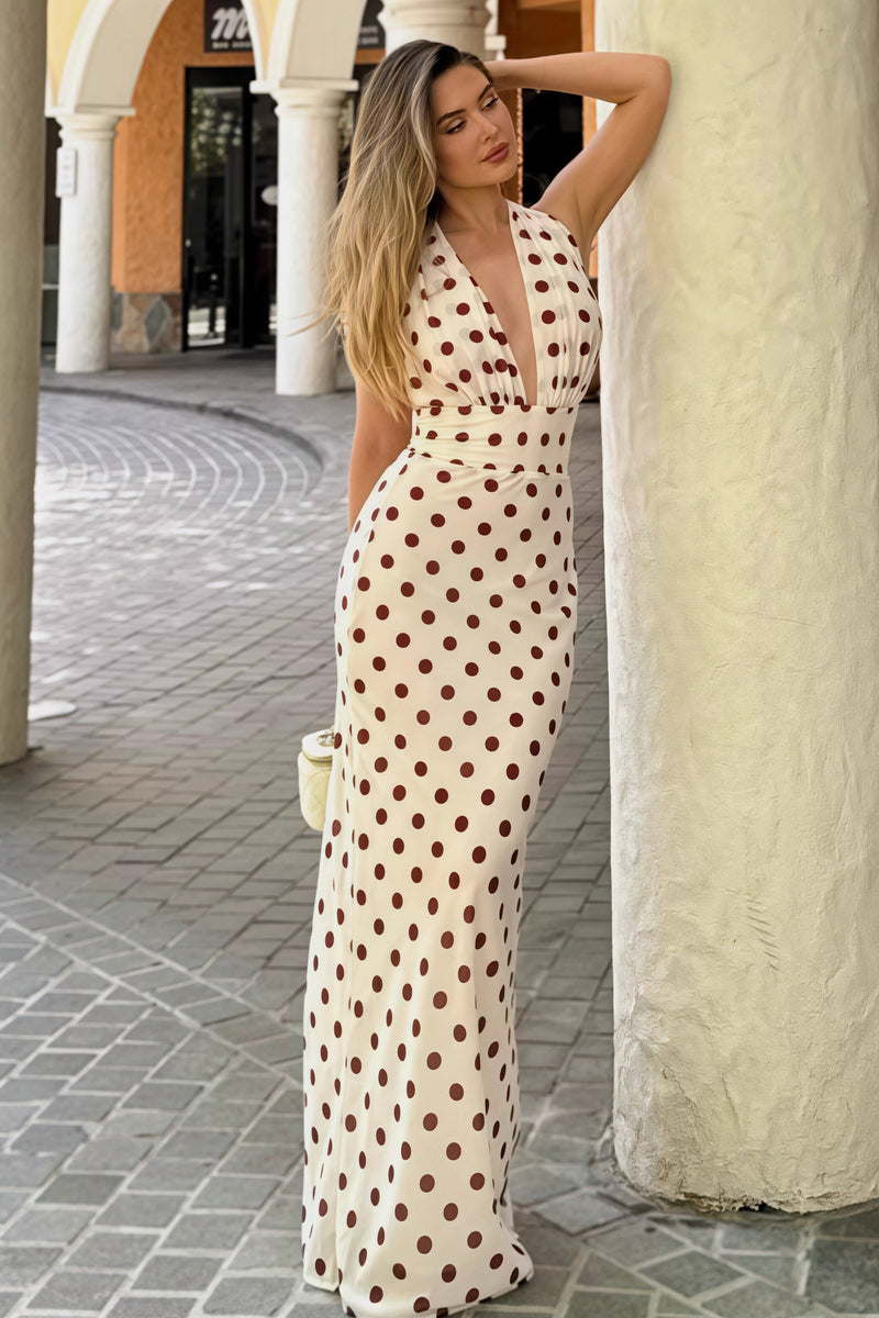 Polka Dot Spaghetti Strap Open Back Bodycon Vacation Dress