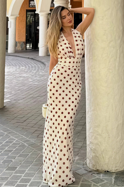 Polka Dot Spaghetti Strap Open Back Bodycon Vacation Dress