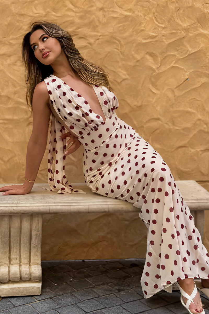 Polka Dot Spaghetti Strap Open Back Bodycon Vacation Dress