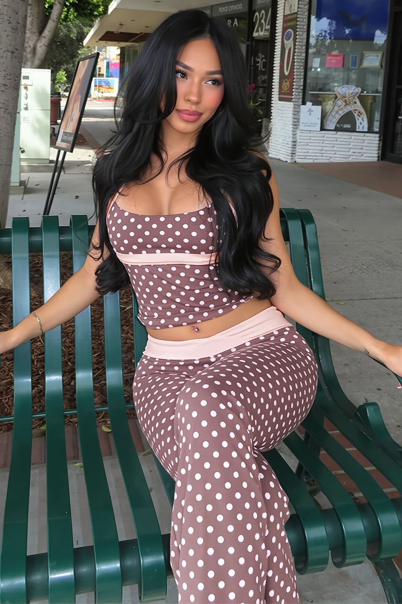 Polka Dot Tank Low Waist Two Piece Set