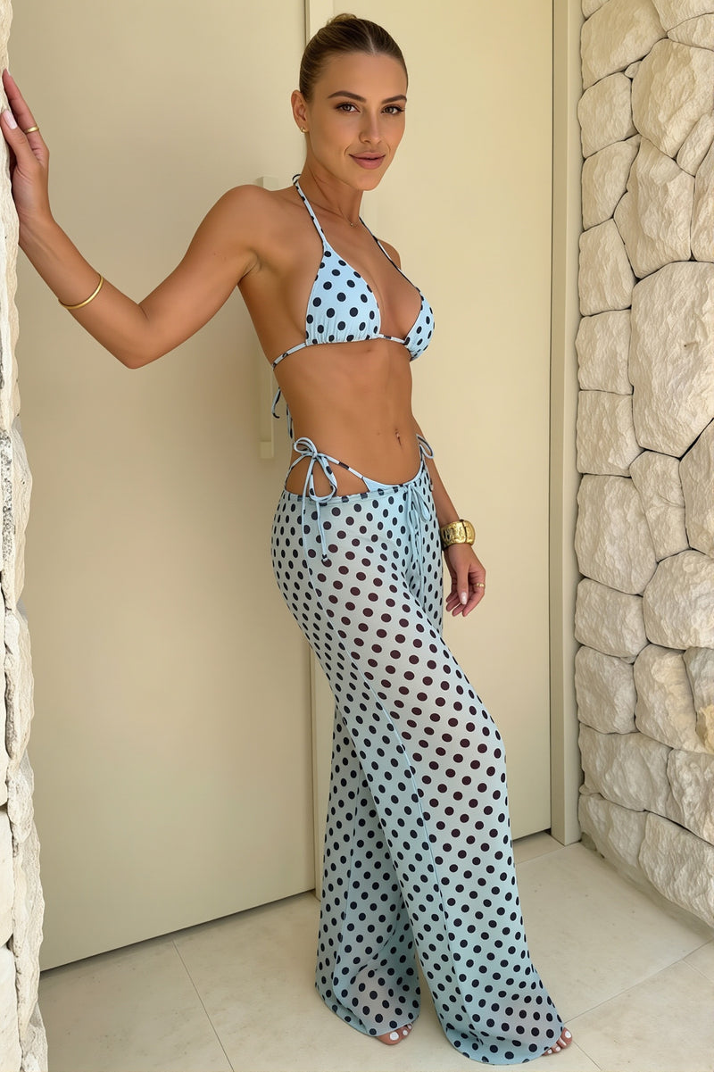 Polka Dot Tie Side Bikini With Pants Three Piece Swim Sets