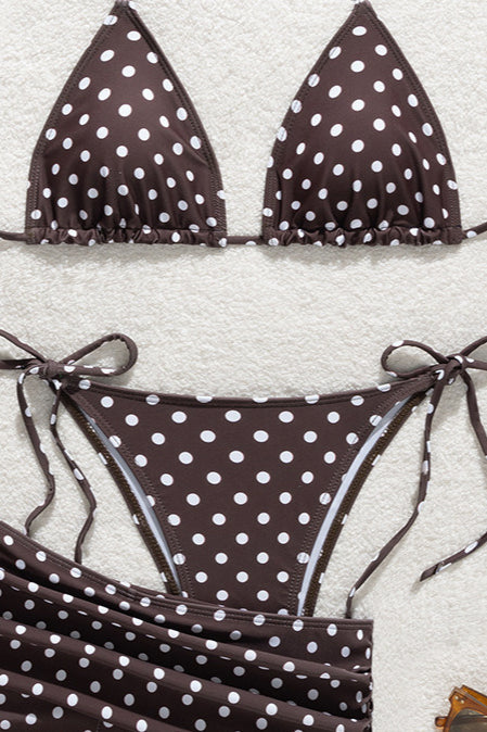 Polka Dot Tie Three Piece Bikini Set