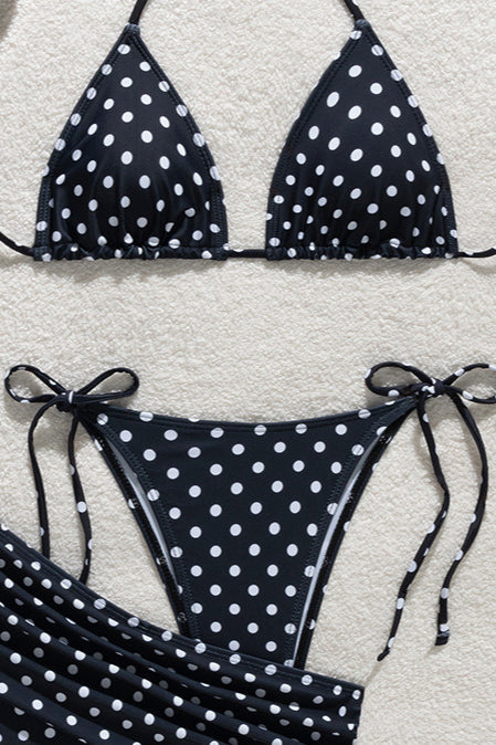 Polka Dot Tie Three Piece Bikini Set