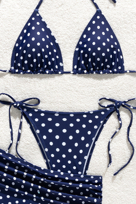 Polka Dot Tie Three Piece Bikini Set