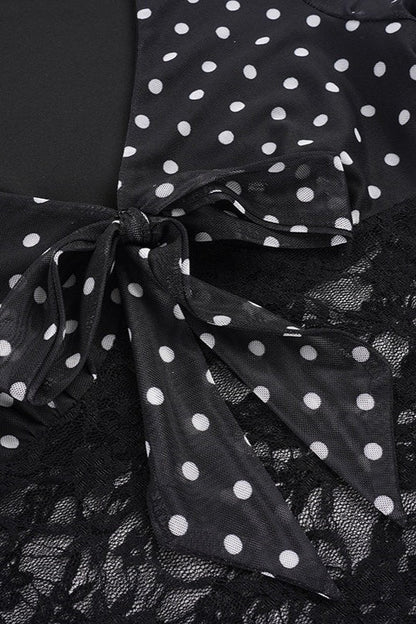 Polka Dot Waist Lace Splice Blouse