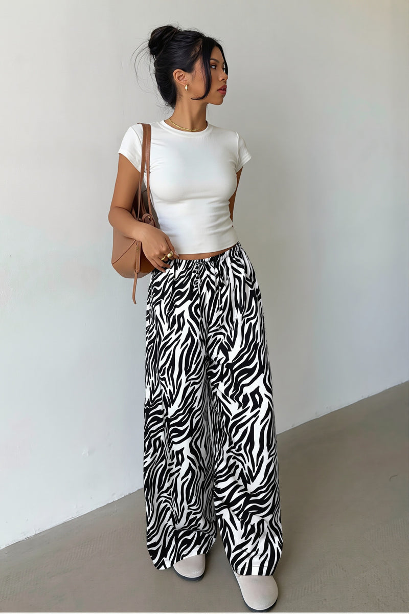 Printed Drawstring Wide Leg Pants