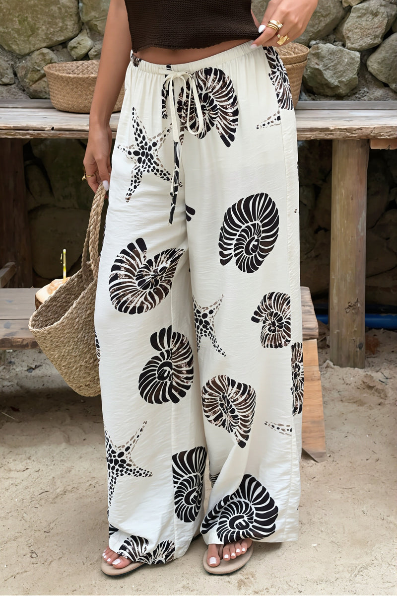Printed Drawstring Wide Leg Pants