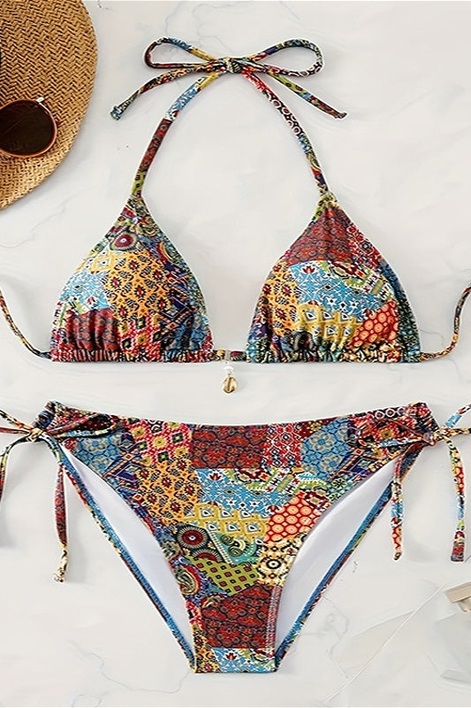 Printed Halter Tie Sexy Bikini Set