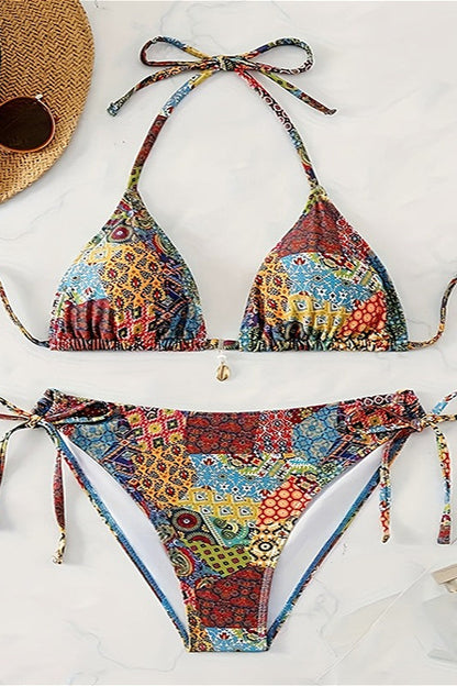 Printed Halter Tie Sexy Bikini Set