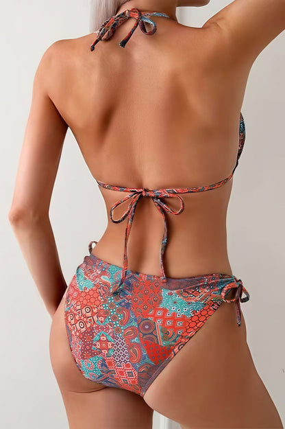 Printed Halter Tie Sexy Bikini Set