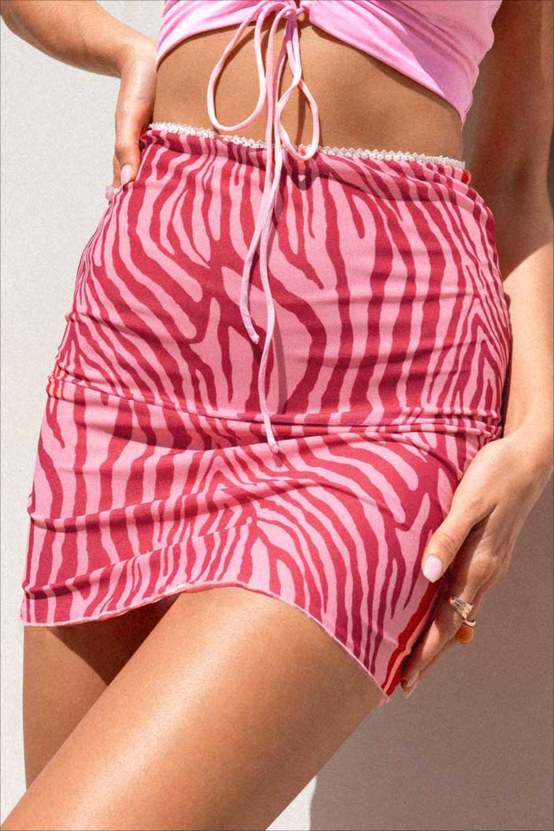 Printed Mesh Bodycon Mini Skirt