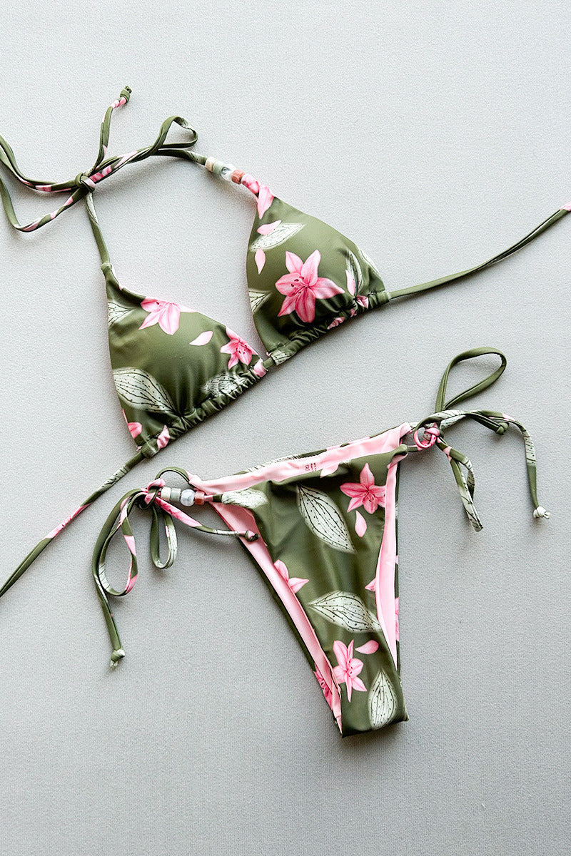 Printed Nylon Triangle Bikini Set