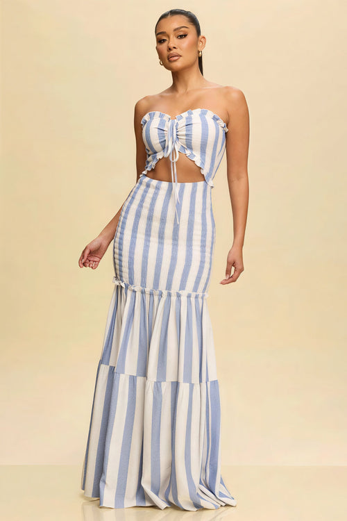 Printed Strapless Cutout Maxi Dress